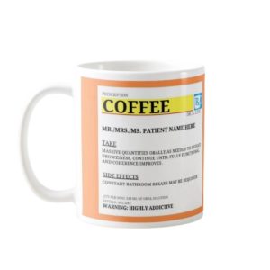 ceramic white mug with funny prescription design